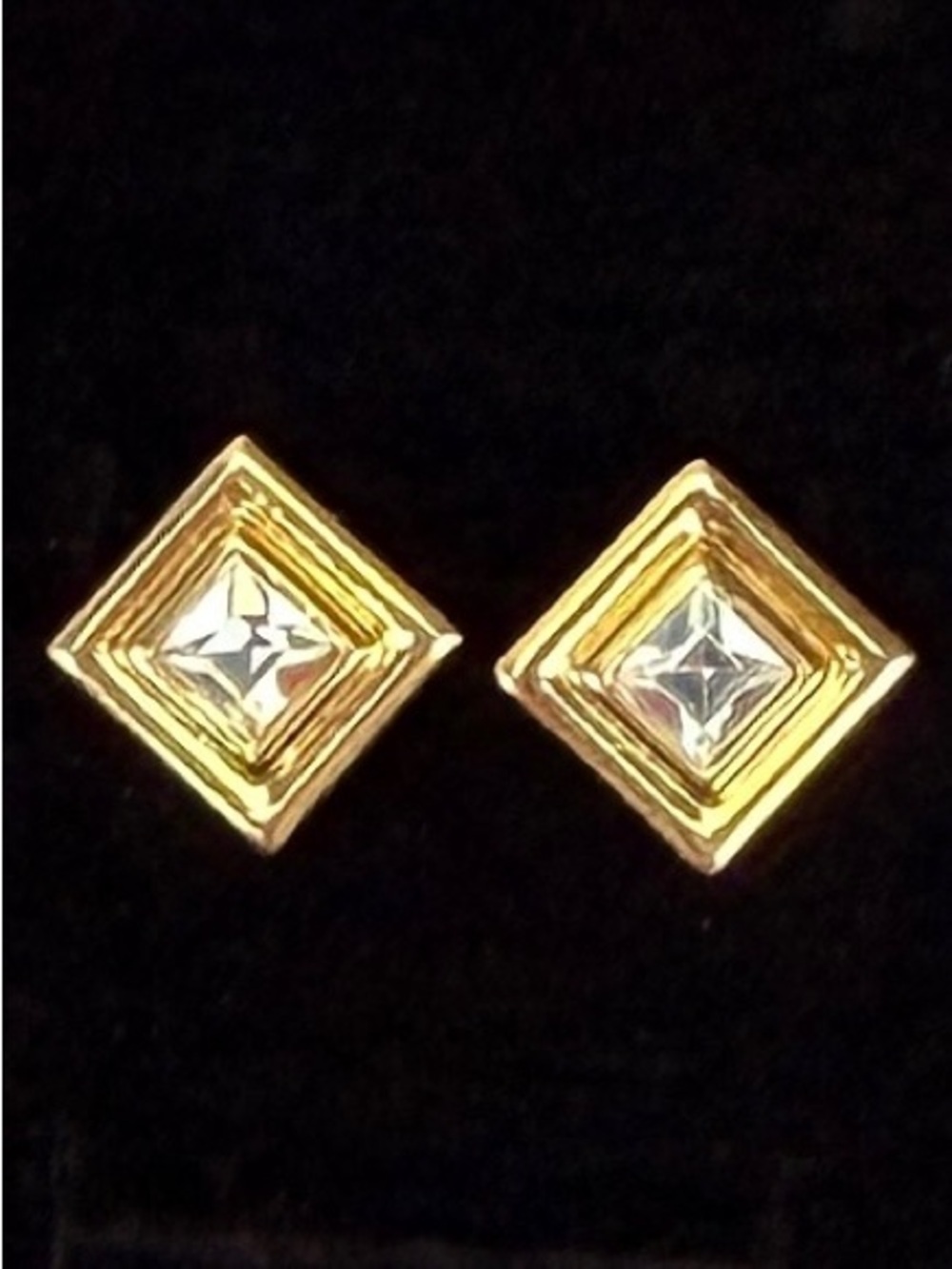 Vintage goldtone with clear bling modernist pierced earrings